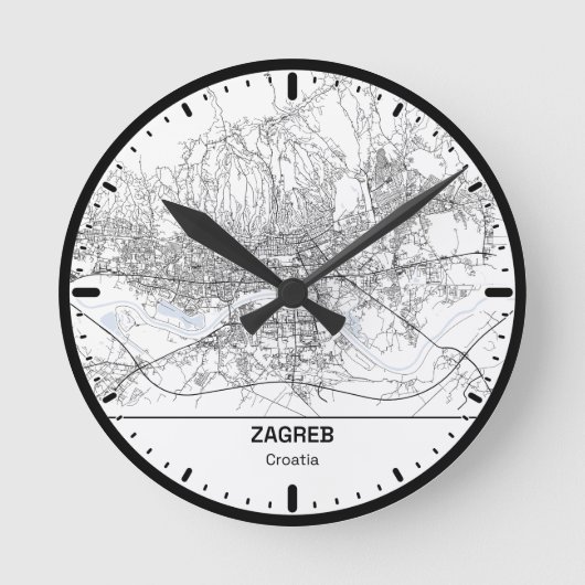 Zagreb Clock City Line Art ラウンド壁時計 (正面)