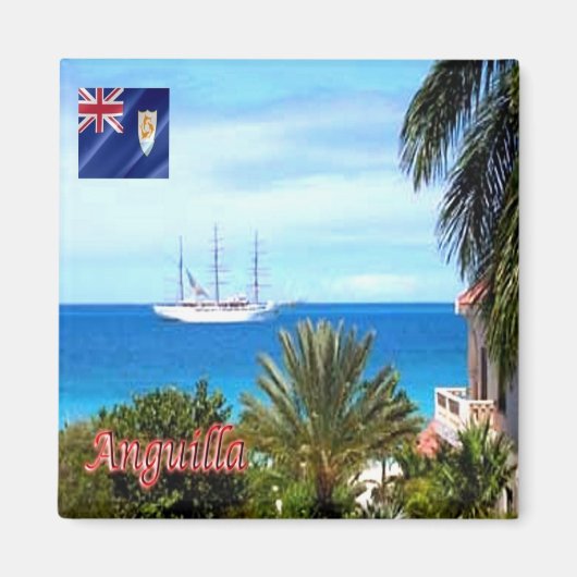 zAI004 ANGUILLA、ロングベイ、パノラマ、冷蔵庫 マグネット (正面)