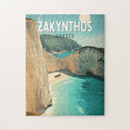 Zakynthos Greece Illustration Travel Art Vintage ジグソーパズル (縦)