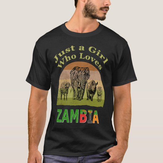 Zambia Big 5 Wildlife with Text Just a Girl Who Lo Tシャツ (正面)