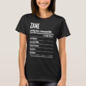 Zane  Nutritional Facts Serving Size Calories Tシャツ (正面)