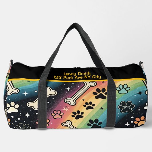 Zany Rainbow Pet Adventure  ダッフルバッグ (正面)