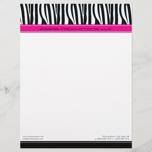 Zany Zebra Hot Pink Designer Letterheadカスタマイズ(Zany レターヘッド (正面)
