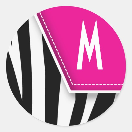 Zany Zebra Monogramステッカー(暗い赤紫色) ラウンドシール (正面)