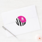 Zany Zebra Monogramステッカー(暗い赤紫色) ラウンドシール (封筒)