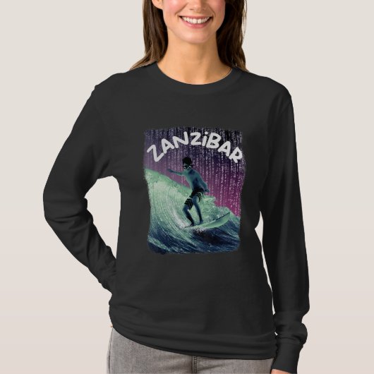 Zanzibar Nerd Surfing Beach Palm trees Vacation Tシャツ (正面)