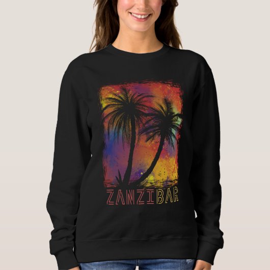 Zanzibar Surf Paradise Palm tree Vacation Beach Is スウェットシャツ (正面)