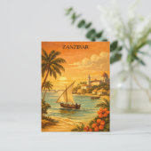 Zanzibar Tropical Vintage Travel Art ポストカード (スタンド正面)