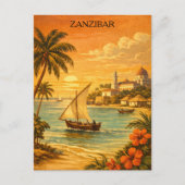 Zanzibar Tropical Vintage Travel Art ポストカード (正面)