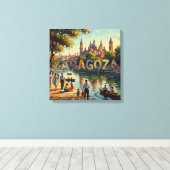 Zaragoza Riverside Basilica Glow Canvas キャンバスプリント (インサイチュ (ウッドフロア))
