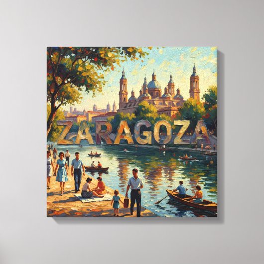 Zaragoza Riverside Basilica Glow Canvas キャンバスプリント (正面)