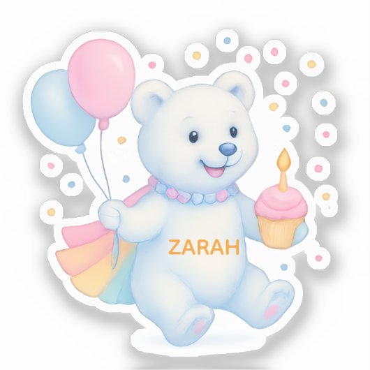 Zarah Dancing Polar Bear Custom-Cut Vinyl Sticker シール (正面)