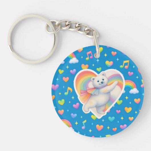 Zarah Dancing Polar Bear Keychain – Rainbow キーホルダー (正面)