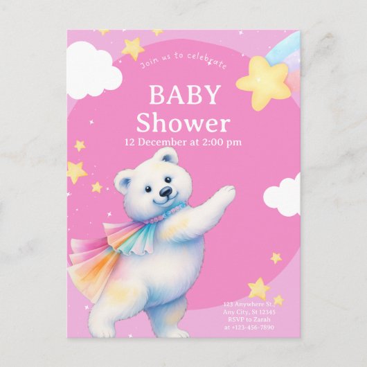 Zarah the Dancing Polar Bear Baby Shower ポストカード (正面)
