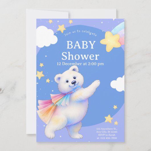 Zarah the Dancing Polar Bear Baby Shower 招待状 (正面)