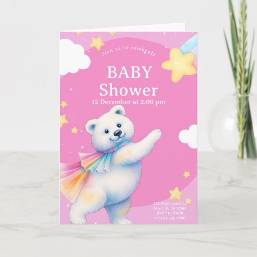 Zarah the Dancing Polar Bear Baby Shower 招待状 (正面)