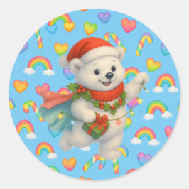 Zarah the Dancing Polar Bear Holiday Sticker ラウンドシール
