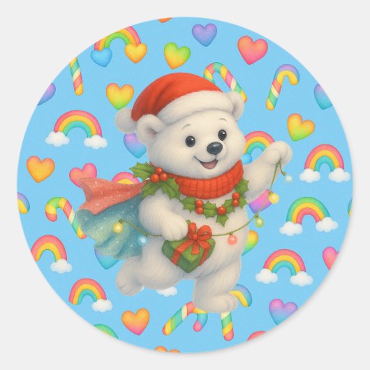 Zarah the Dancing Polar Bear Holiday Sticker ラウンドシール (正面)