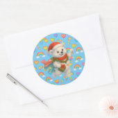 Zarah the Dancing Polar Bear Holiday Sticker ラウンドシール (封筒)