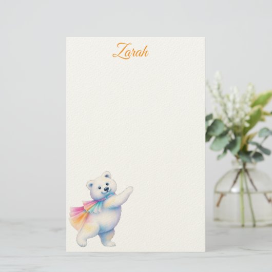Zarah the Dancing Polar Bear | Personalized 便箋 (スタンド正面)
