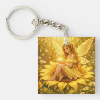 Zarte Elfe auf einer Sonnenblume キーホルダー