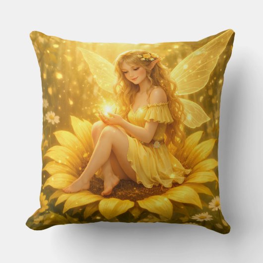 Zarte Elfe auf einer Sonnenblume  クッション (正面)