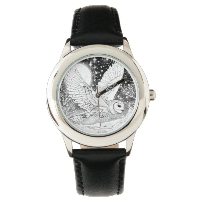 Zauberhafte Schnee-Eule Armbanduhr für Kinder 腕時計 (正面)