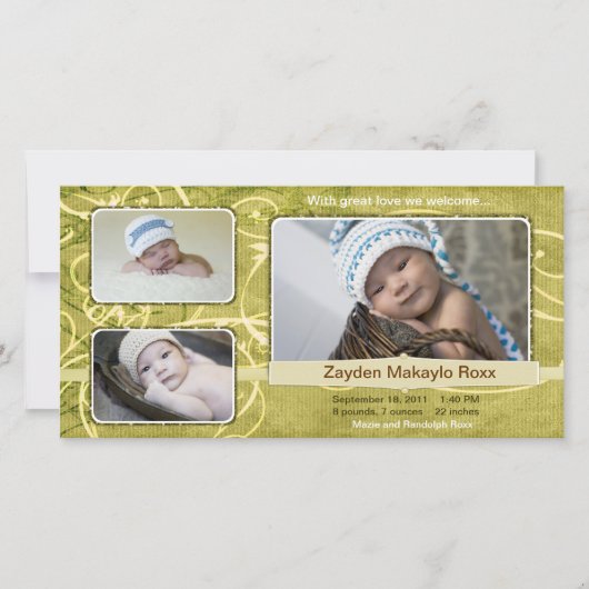 Zayden Beautiful Birth Announcements紫 案内状 (正面)