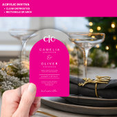 Zazzleアクリル結婚のホットピンクホワイトテキストアーチ アクリル招待状