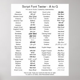 Zazzleスクリプトフォント比較A - G ポスター