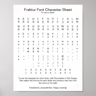Zazzle用のFrakturフォント文字シート ポスター