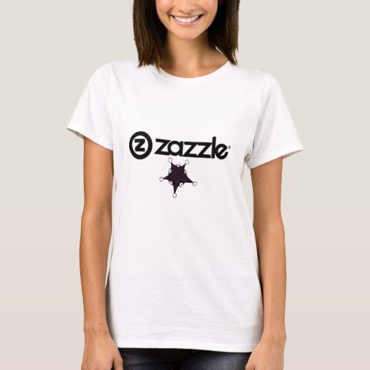 Zazzle_logoの_onの白、星-黒 Tシャツ (正面)