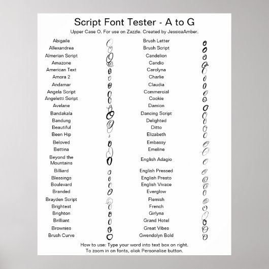 Zazzle Script Font A - G Comparison - Upper Case O ポスター (正面)