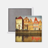 zBE043 BRUGES Houses Belgium,冷蔵庫 マグネット (正面/裏面)