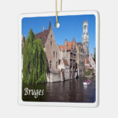 zBE052 BRUGES運河，ベルギー， セラミックオーナメント (左)