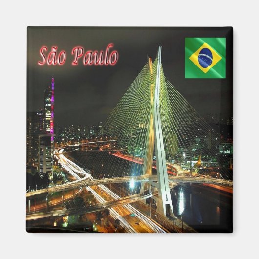 zBR014 SAO PAULO by Night，ブラジル。冷蔵庫 マグネット (正面)