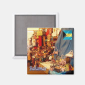 zBS006 BAHAMAS, Straw Market，アメリカ，冷蔵庫 マグネット (正面/裏面)