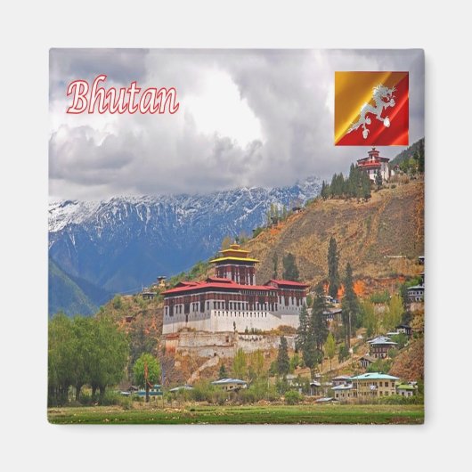 zBT006 DZONG in the Paro Valley，ブータン，冷蔵庫 マグネット (正面)