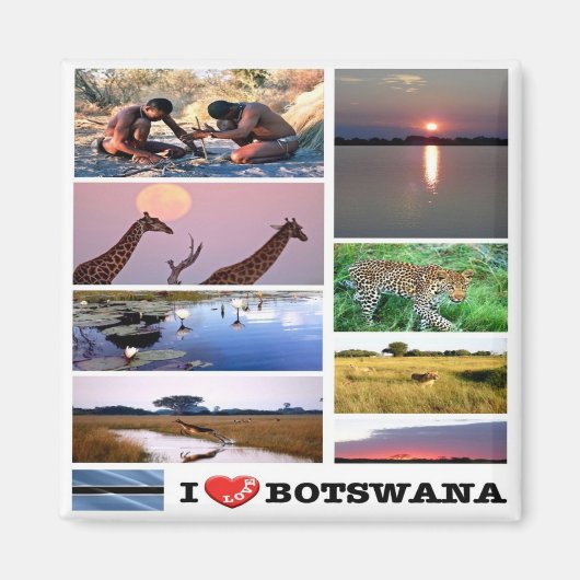 zBW003 BOTSWANA I LOVE，モザイク，アフリカ，冷蔵庫 マグネット (正面)