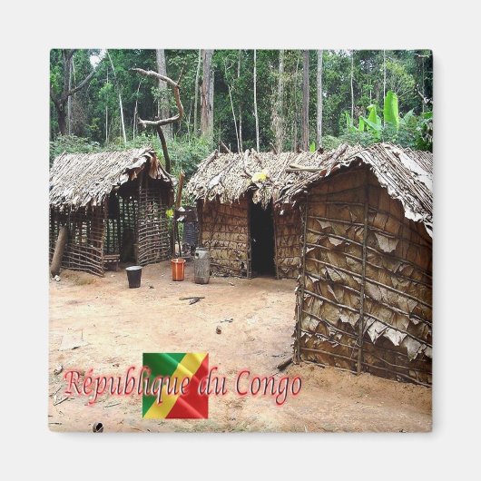 zCG005 REPUBLIC OF THE CONGO, House Pygmy,冷蔵庫 マグネット (正面)