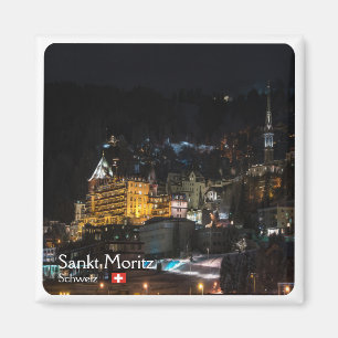 zCH018 SANKT MORITZ BEI Nacht Swiss、冷蔵庫用マグネット マグネット