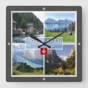 zCH051 INTERLAKEN LAKE Thun Thunerse Swiss, スクエア壁時計