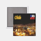 zCL015 CHILE,Valparaiso, Night View，チリ，冷蔵庫 マグネット (正面/裏面)