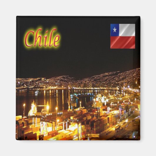 zCL015 CHILE,Valparaiso, Night View，チリ，冷蔵庫 マグネット (正面)
