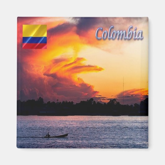 zCO009 COLOMBIA, Sunset on the Amazon,冷蔵庫 マグネット (正面)