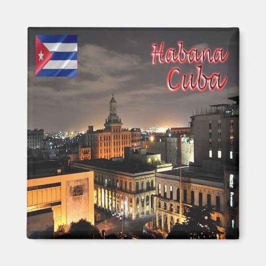 zCU008 HAVANA by Night，キューバ，アメリカ，冷蔵庫 マグネット (正面)
