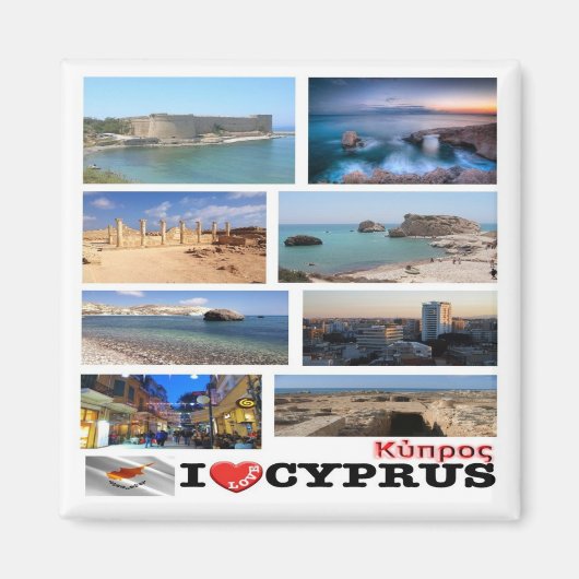 zCY029 I LOVE mosaic of CYPRUS,冷蔵庫 マグネット (正面)