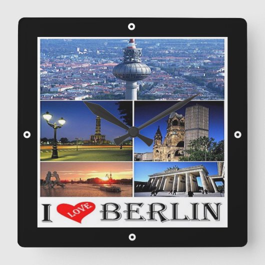zDE020 BERLIN I LOVE Germany, スクエア壁時計 (正面)