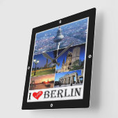 zDE020 BERLIN I LOVE Germany, スクエア壁時計 (傾斜)