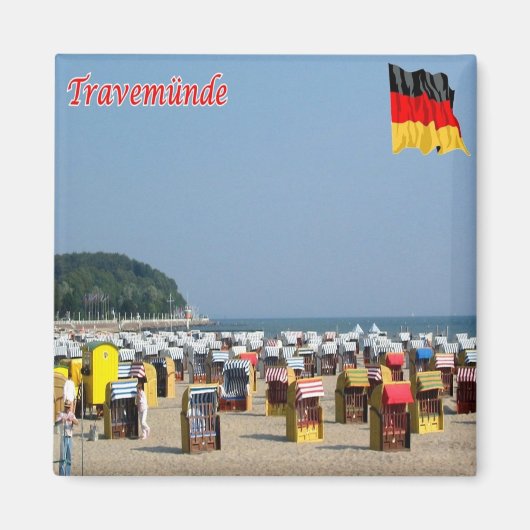 zDE035 TRAVEMUNDEビーチドイツ、冷蔵庫 マグネット (正面)